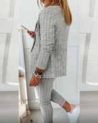 Blair | Women's Plaid Blazer Set Long Sleeve Jacket Slim Pants Suit