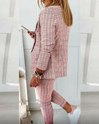 Blair | Women's Plaid Blazer Set Long Sleeve Jacket Slim Pants Suit