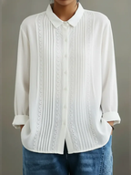 Claire | Women's Lace Trim Button-Up Long Sleeve Blouse