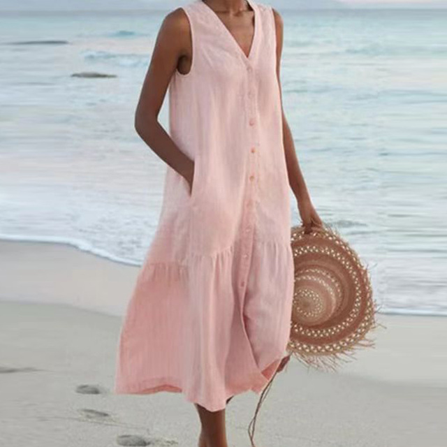 Barbara™ | Sleeveless Buttoned Midi Dress