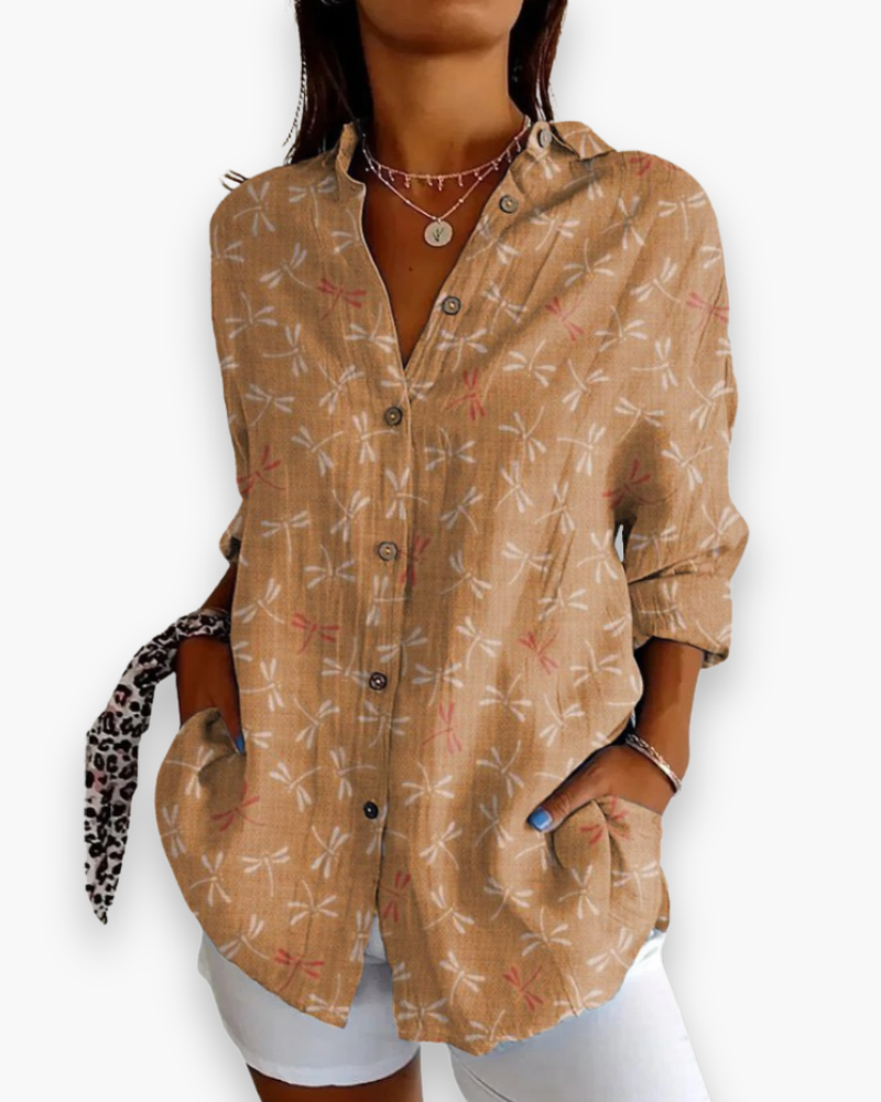 Rosalie | Women's Floral Print Button-Down Blouse with 3/4 Sleeves