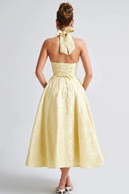 Genevieve™ | V-Neck Halterneck Sleeveless Jacquard Maxi Dress