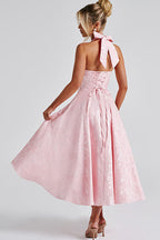Genevieve™ | V-Neck Halterneck Sleeveless Jacquard Maxi Dress