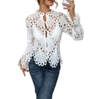 Bianca | Women's Lace Cutwork Blouse Long Sleeve Hollow Out Top