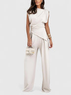 Laiza | Women's Draped Two-Piece Set Wide Leg Pants Occasion Outfit
