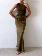 Anita™ | Elegant One Shoulder Neck Pleated Party Maxi Dress