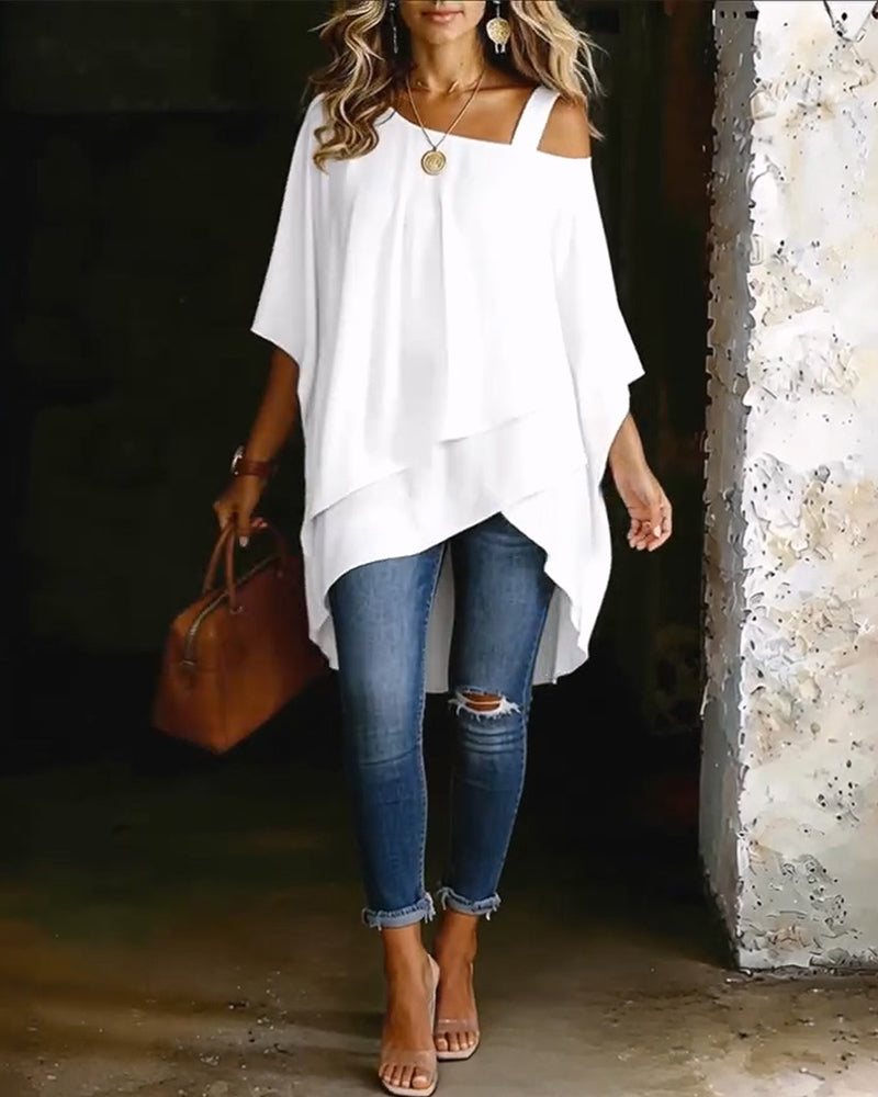 Blouse Asymmetrisch Cold Shoulder Effen Casual