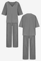 Carmen | Women's V-Neck Batwing Top and Straight-Leg Pants Set