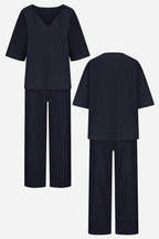 Carmen | Women's V-Neck Batwing Top and Straight-Leg Pants Set
