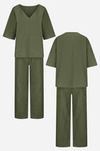 Carmen | Women's V-Neck Batwing Top and Straight-Leg Pants Set