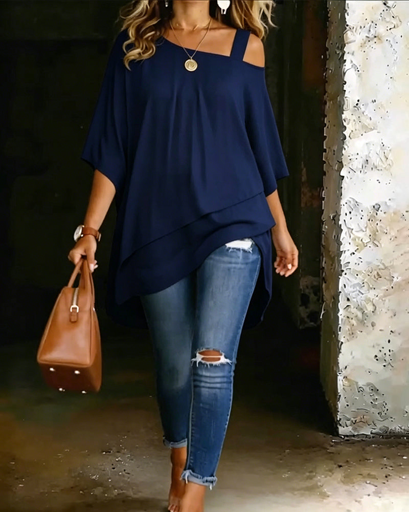 Blouse Asymmetrisch Cold Shoulder Effen Casual