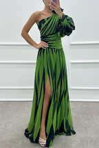 Bonnie™ | Elegant Striped One Shoulder Maxi Dress