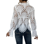 Bianca | Women's Lace Cutwork Blouse Long Sleeve Hollow Out Top