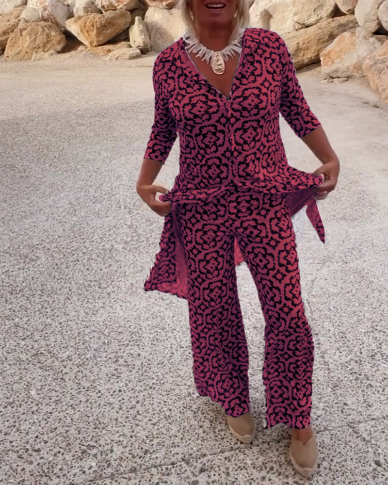 Serena | Women's Printed Two-Piece Set Blouse and Pants