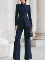 Celeste | Women's Stand Collar Blazer & Wide Leg Pants Suit Set