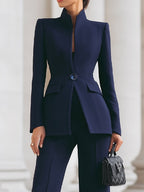 Celeste | Women's Stand Collar Blazer & Wide Leg Pants Suit Set