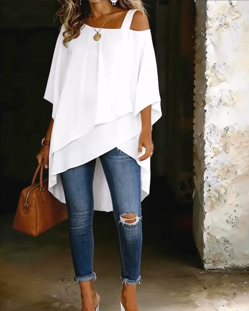 Blouse Asymmetrisch Cold Shoulder Effen Casual