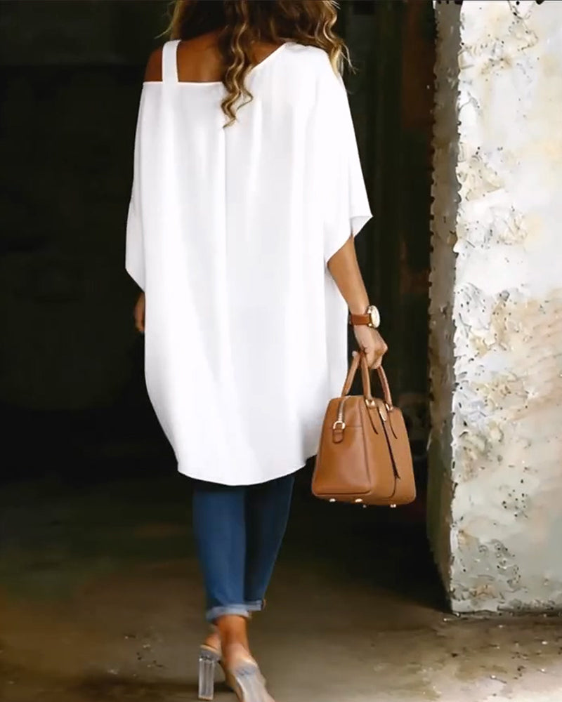 Blouse Asymmetrisch Cold Shoulder Effen Casual