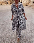 Mosa | Women's Printed Two Piece Set Longline Shirt Straight Pants