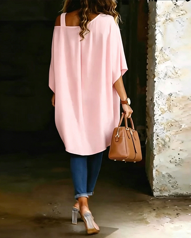 Blouse Asymmetrisch Cold Shoulder Effen Casual