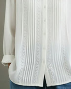 Claire | Women's Lace Trim Button-Up Long Sleeve Blouse