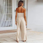 Sandy | Women's Strapless Tie Waist Wide Leg Jumpsuit