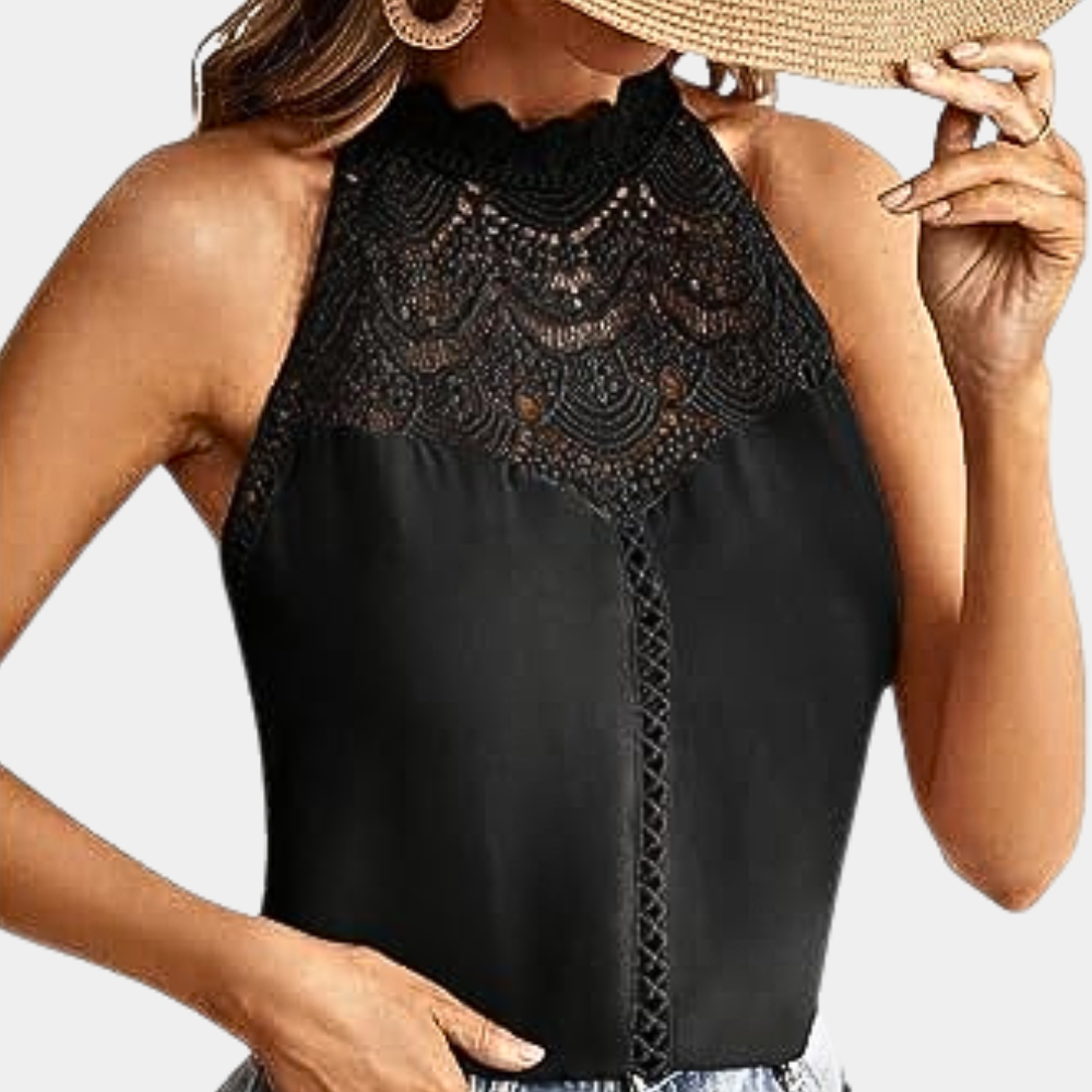 Luna | Women's Sleeveless Lace Halter Top Mock Neck