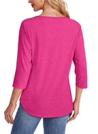 Lena | Women's Crew Neck 3/4 Sleeve Pleated Chest Top