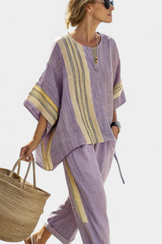 Via | Women's Two-Piece Set Oversized Top & Tapered Pants
