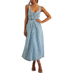 Cindy™ | Classic Sleeveless Button-Front Denim Dress
