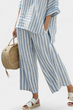 Marina | Women's Striped Casual Top & Wide Leg Pants Set
