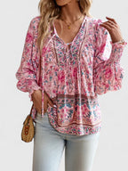 Sienna | Women's Floral Boho Blouse V-Neck Puff Sleeve Top