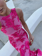 Lily™ | Elegant Maxi Dress with Pink Floral Design