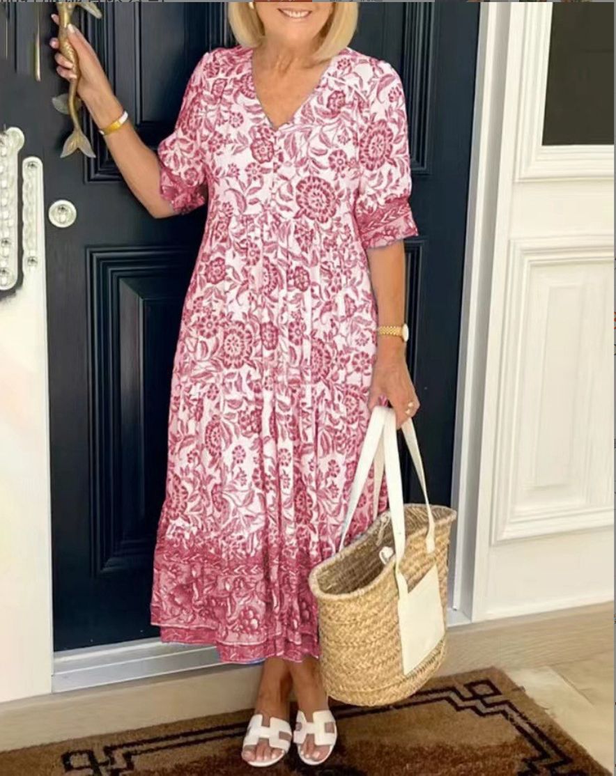 Aria™ | Elegant Floral Dress with V-Neck