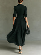 Lindsay™ | Elegant Pleated Lapel Waist Maxi Dress