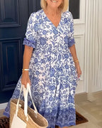 Aria™ | Elegant Floral Dress with V-Neck