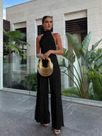 Serena | Women's Halter Neck Pleated Top & Wide Leg Pants Set