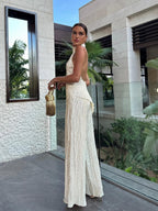 Serena | Women's Halter Neck Pleated Top & Wide Leg Pants Set
