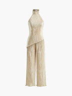 Serena | Women's Halter Neck Pleated Top & Wide Leg Pants Set