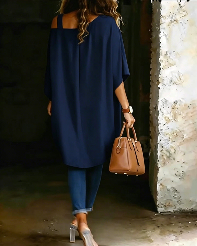 Blouse Asymmetrisch Cold Shoulder Effen Casual
