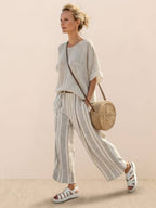Paloma | Women's Casual Striped Wide-Leg Pants and Tee Two-Piece Set