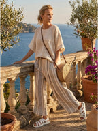 Paloma | Women's Casual Striped Wide-Leg Pants and Tee Two-Piece Set