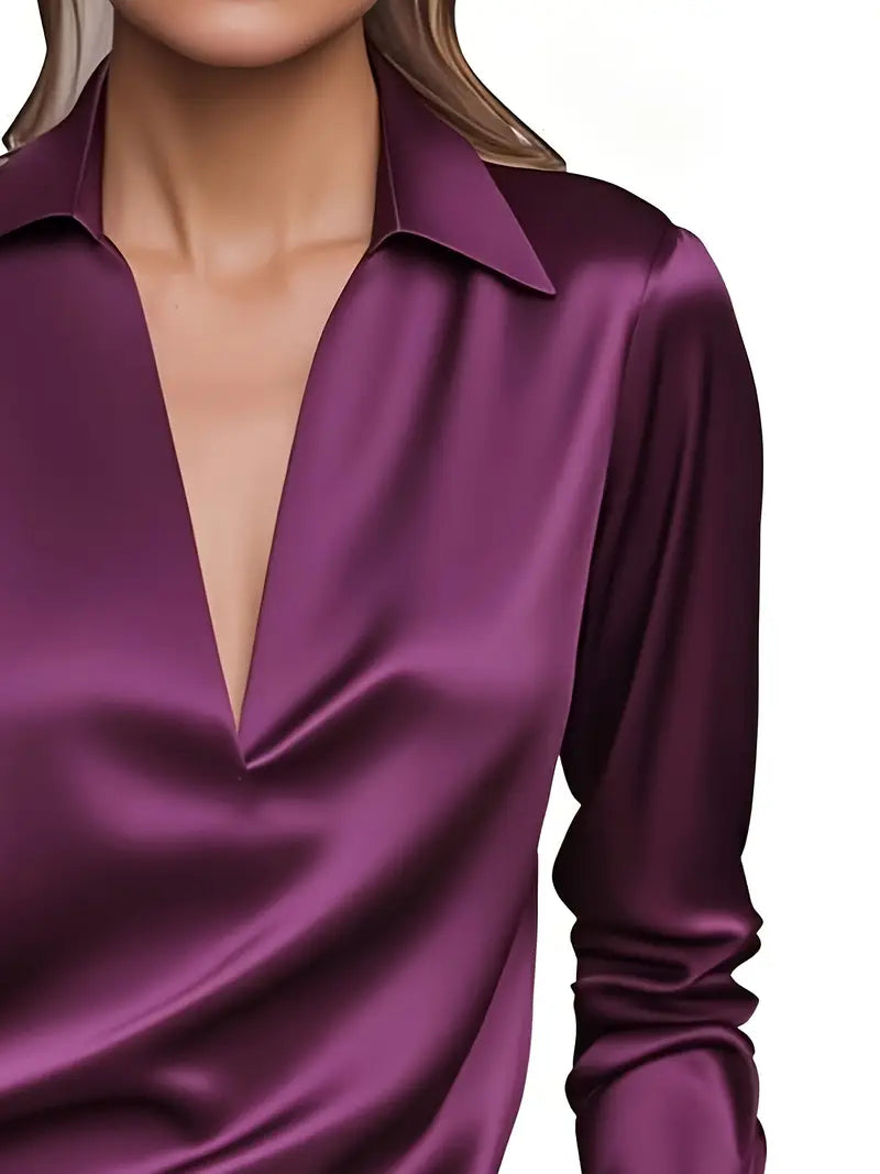 Eva™ | Premium V-Neck Satin Blouse