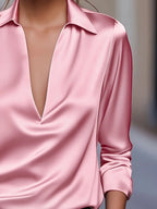 Eva™ | Premium V-Neck Satin Blouse