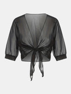 Brisa | Women's Tie Front Sheer Blouse Open Front 3/4 Sleeve Top