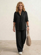 Vivian | Women's Casual Button-Down Shirt and Wide-Leg Pants Set