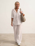Vivian | Women's Casual Button-Down Shirt and Wide-Leg Pants Set
