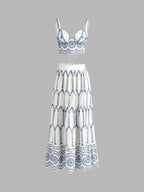 Santorini | Women's Embroidered Crop Top & Maxi Skirt Co-Ord Set