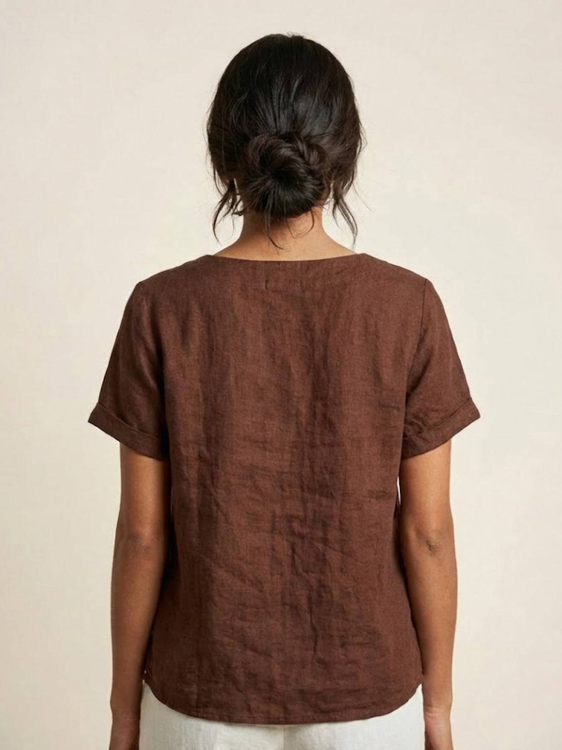 Foreen | Women's Casual Scoop Neck Button Detail Short Sleeve Top