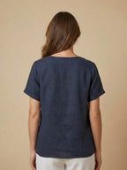 Foreen | Women's Casual Scoop Neck Button Detail Short Sleeve Top
